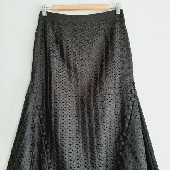 C/MEO / Collective Silver Bells Woven Texture Midi Length Skirt Black Sz M - Picture 4 of 16